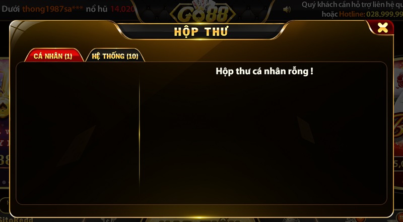 Tính năng hộp thư thông báo tại cổng game