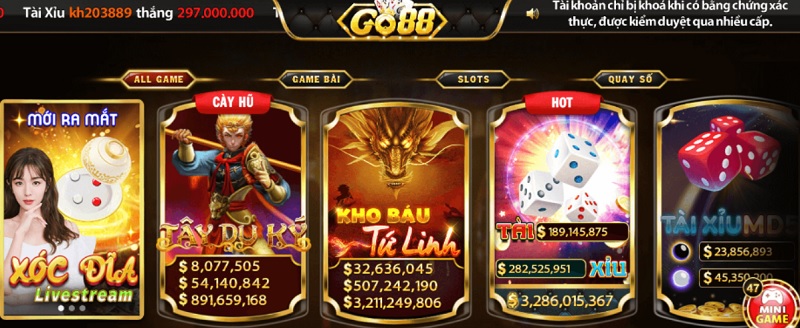 Giao diện chơi game quay hũ đổi thưởng Go88 hấp dẫn nhất hiện nay