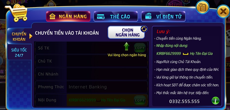 Hướng dẫn thực hiện nạp, rút tiền tại cổng game bài uy tín Rikvip