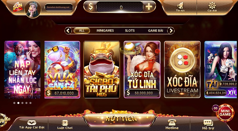 Kho game tại cổng game bài ăn tiền thật Sunvin có những gì?