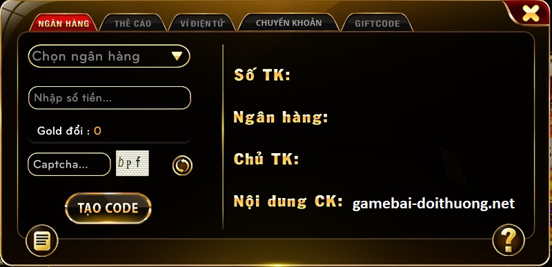 Hướng dẫn nạp tiền vào cổng game qua ngân hàng