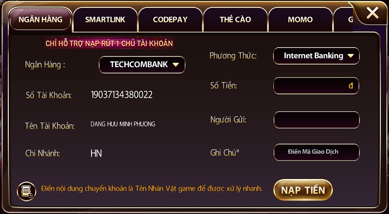 Hướng dẫn các thao tác nạp tiền tại cổng game bài uy tín Sunwin