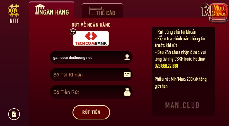 Rút tiền tức thì cùng gamebaidoithuong.id tại cổng game số 1 Man Club