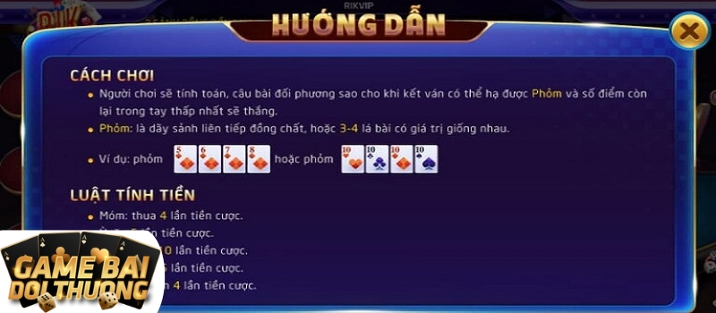 Luật chơi game bài Phỏm Rikvip đổi thưởng