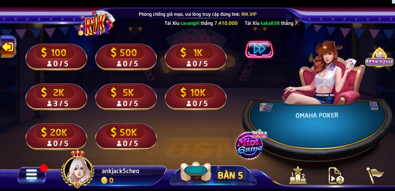 Ohama Poker tại cổng game RikVip